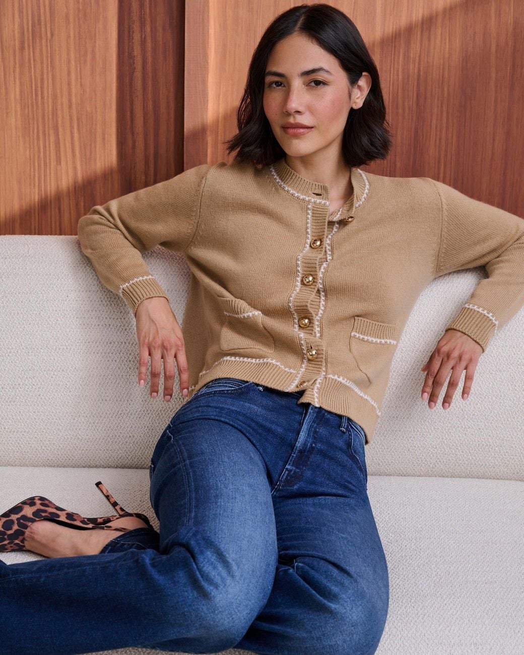 Allude Blue Braid Trim Cardigan