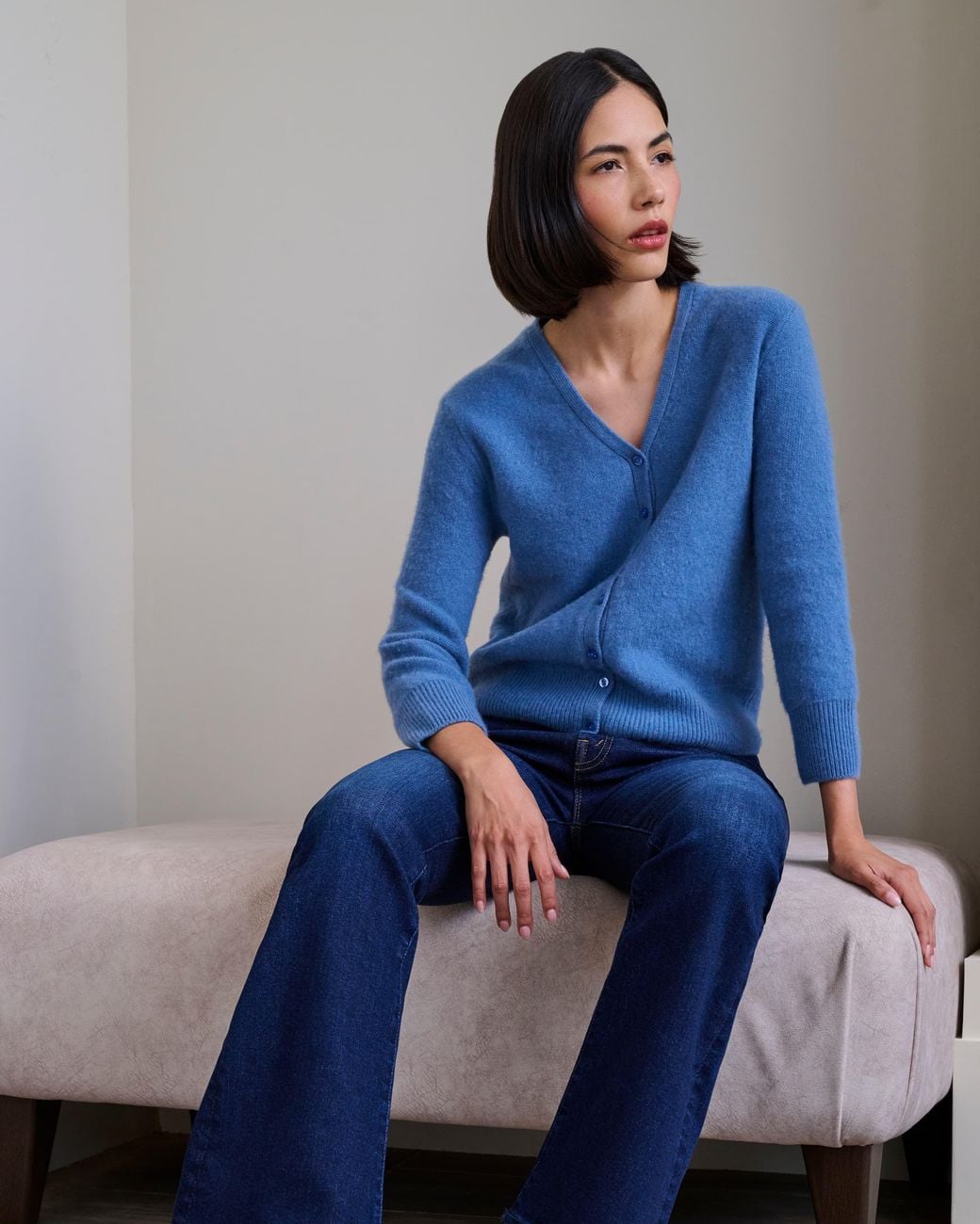 Vince Blue Boiled Long Sleeve V-Neck Cardigan