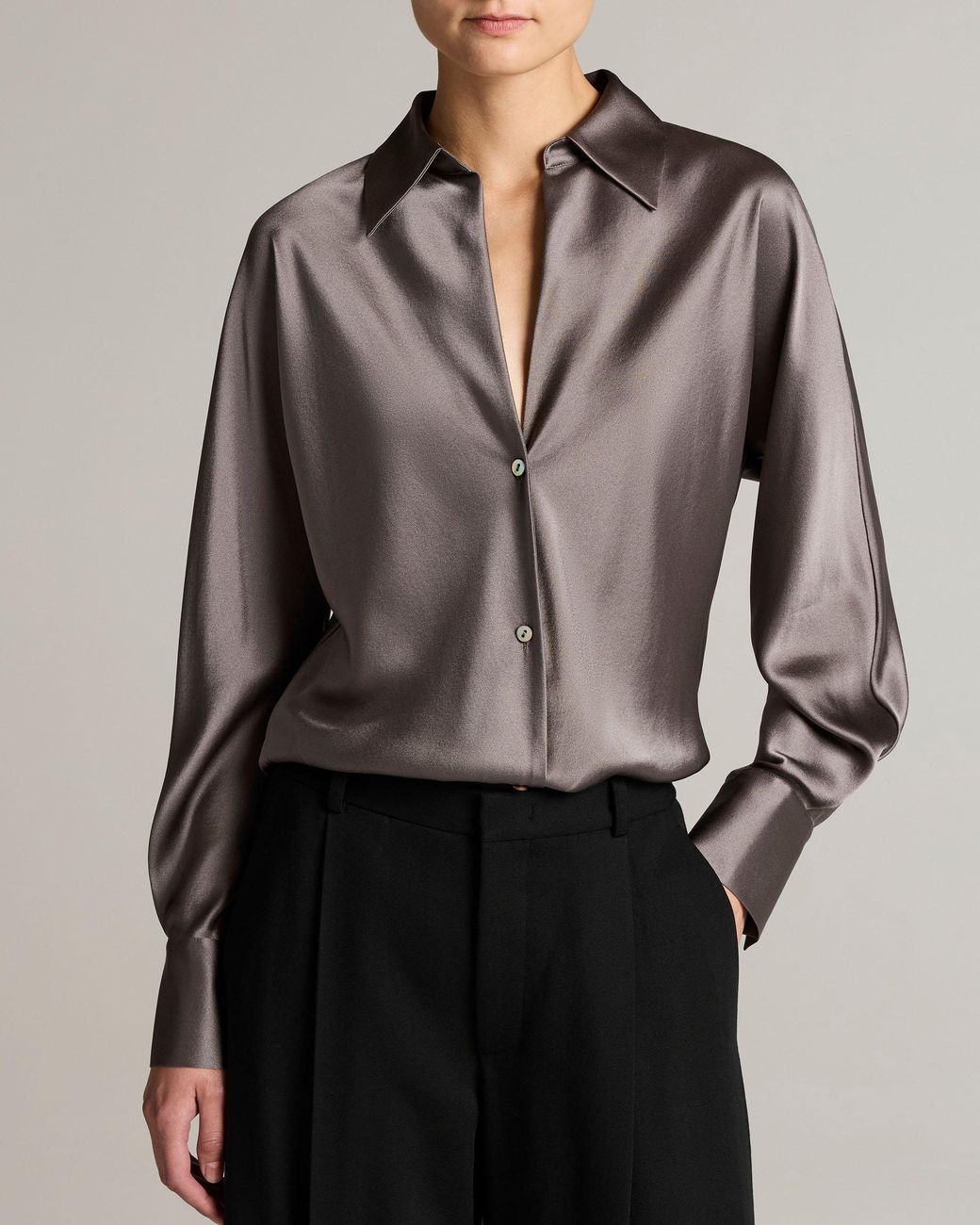 Vince Gray Bias Long Sleeve Blouse