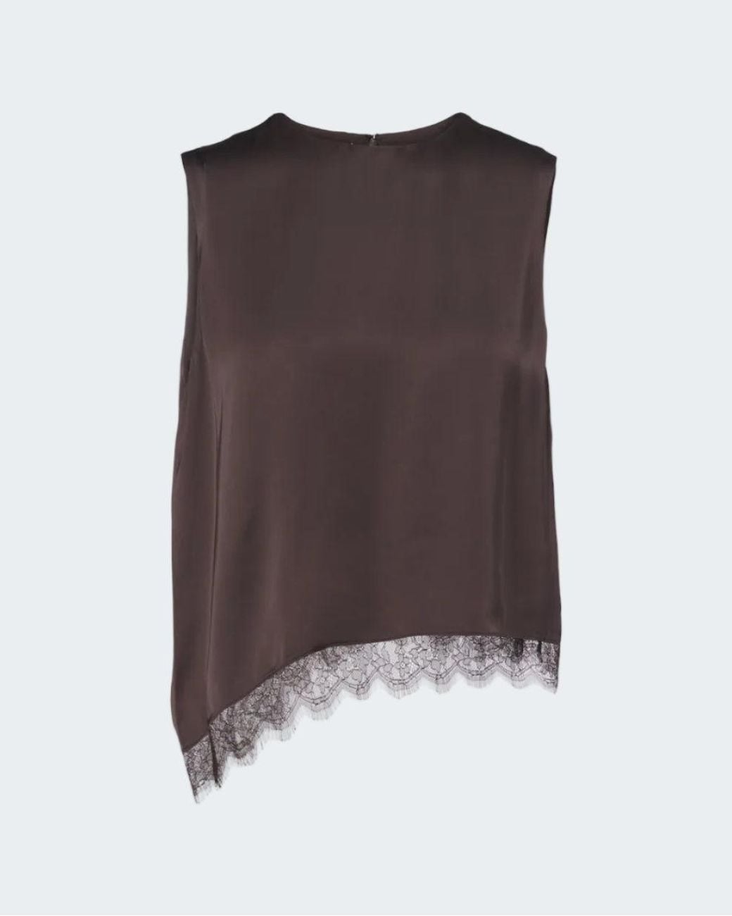 Vince Brown Asymmetric Lace Trim Shell