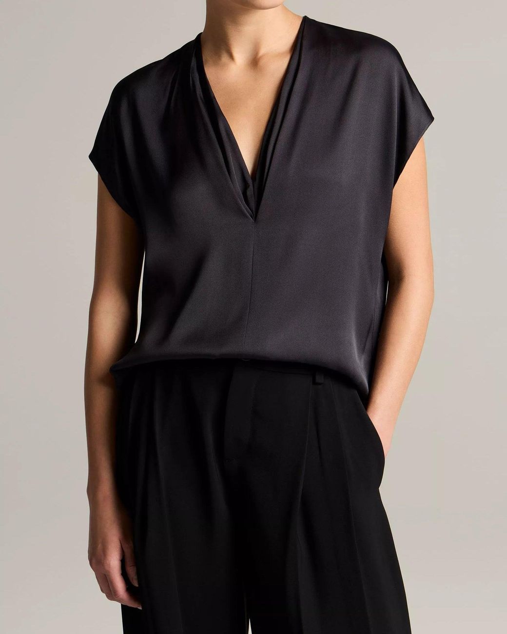 Vince Black Double V Neck Top
