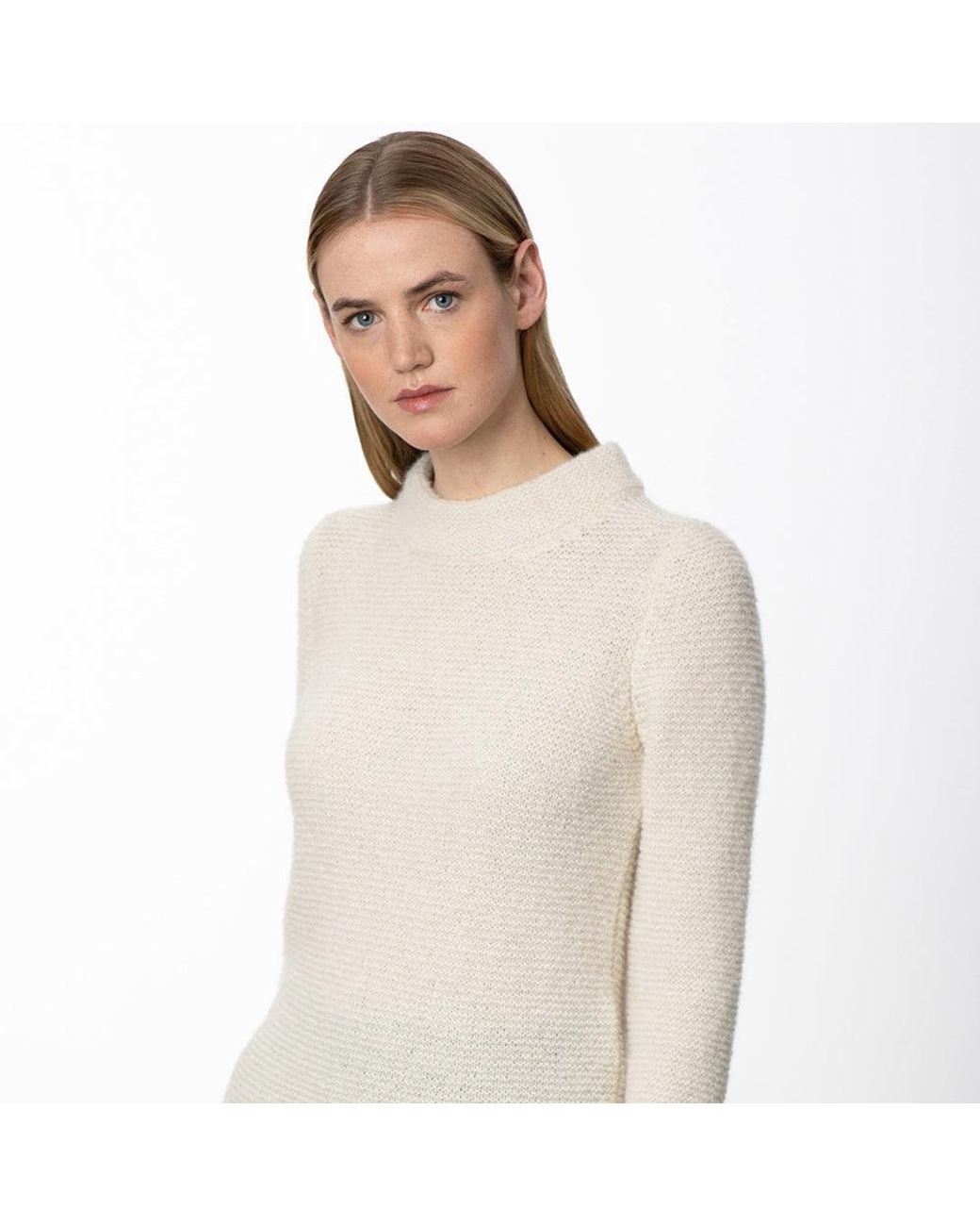 Fisherman Out Of Ireland Ecru Alpaca Links Stitch Sweater in White | Lyst