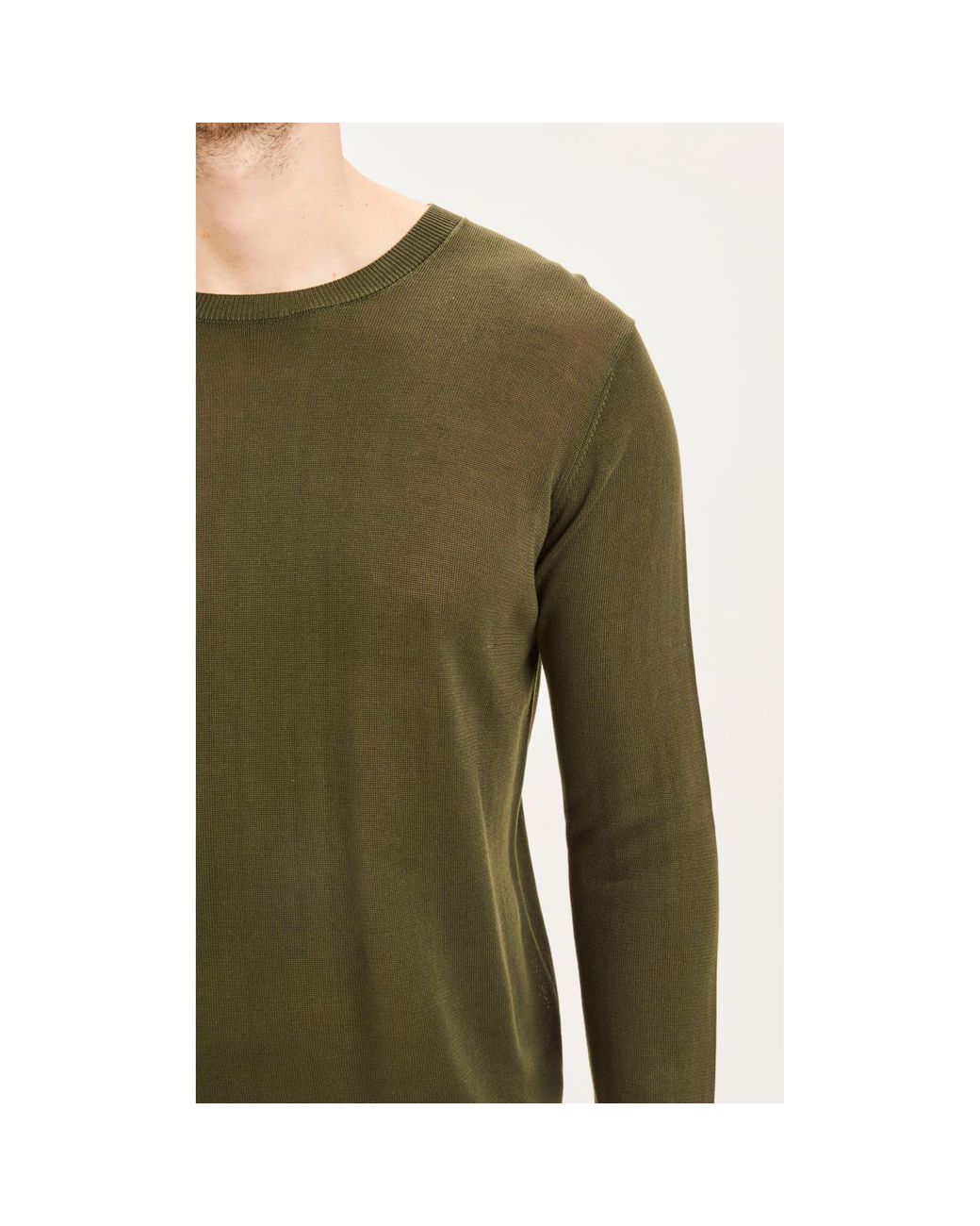 Knowledge Cotton Apparel Rest Night 80619 Rest O-neck Basic Knit Sweater in  Green for Men | Lyst