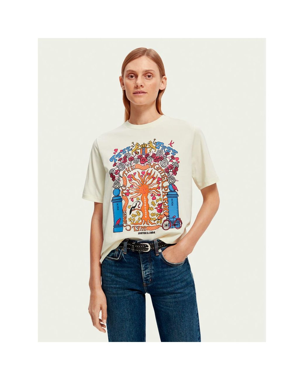 Scotch & Soda Relaxed Fit Artwork Organic Cotton T-shirt in White | Lyst