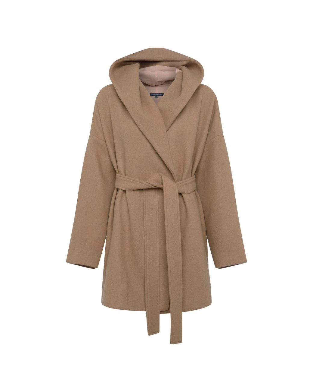 French Connection Camel Clay Nude Favan Felt Hooded Coat in Brown