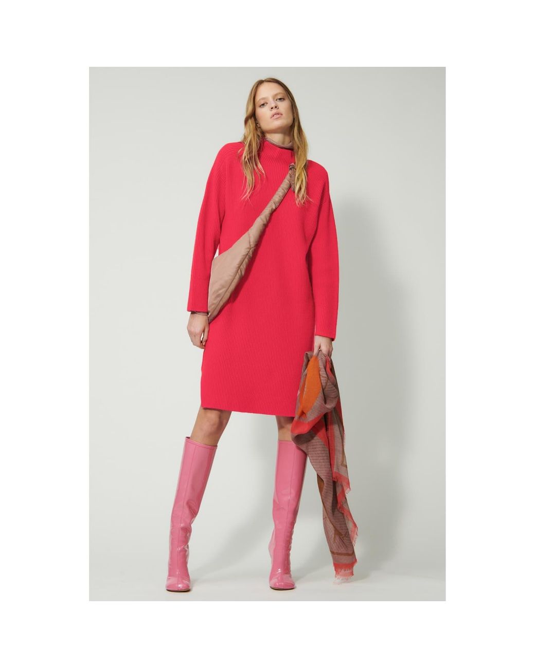 Luisa Cerano Bright Red Turtleneck Dress | Lyst