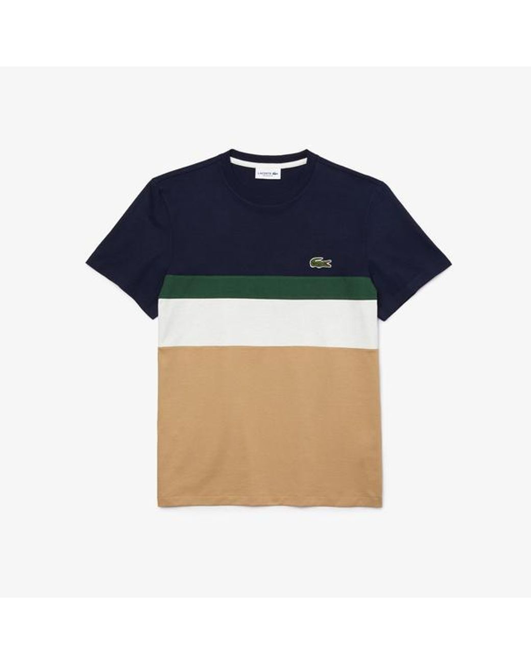 Lacoste Cotton Colour Block Panel T Shirt Beige White Green Navy Blue for  Men | Lyst