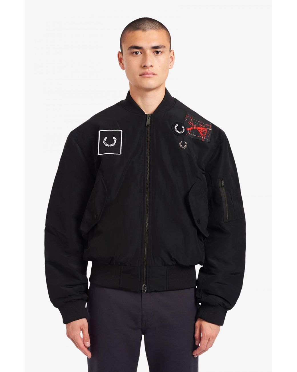 Fred Perry Graphic Applique Bomber Jacket Black for Men | Lyst UK