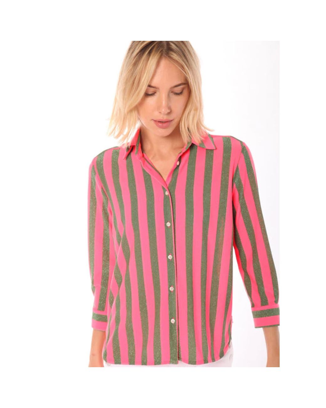 perder tarjeta derivación Vilagallo Sara Stripe Shirt in Pink | Lyst