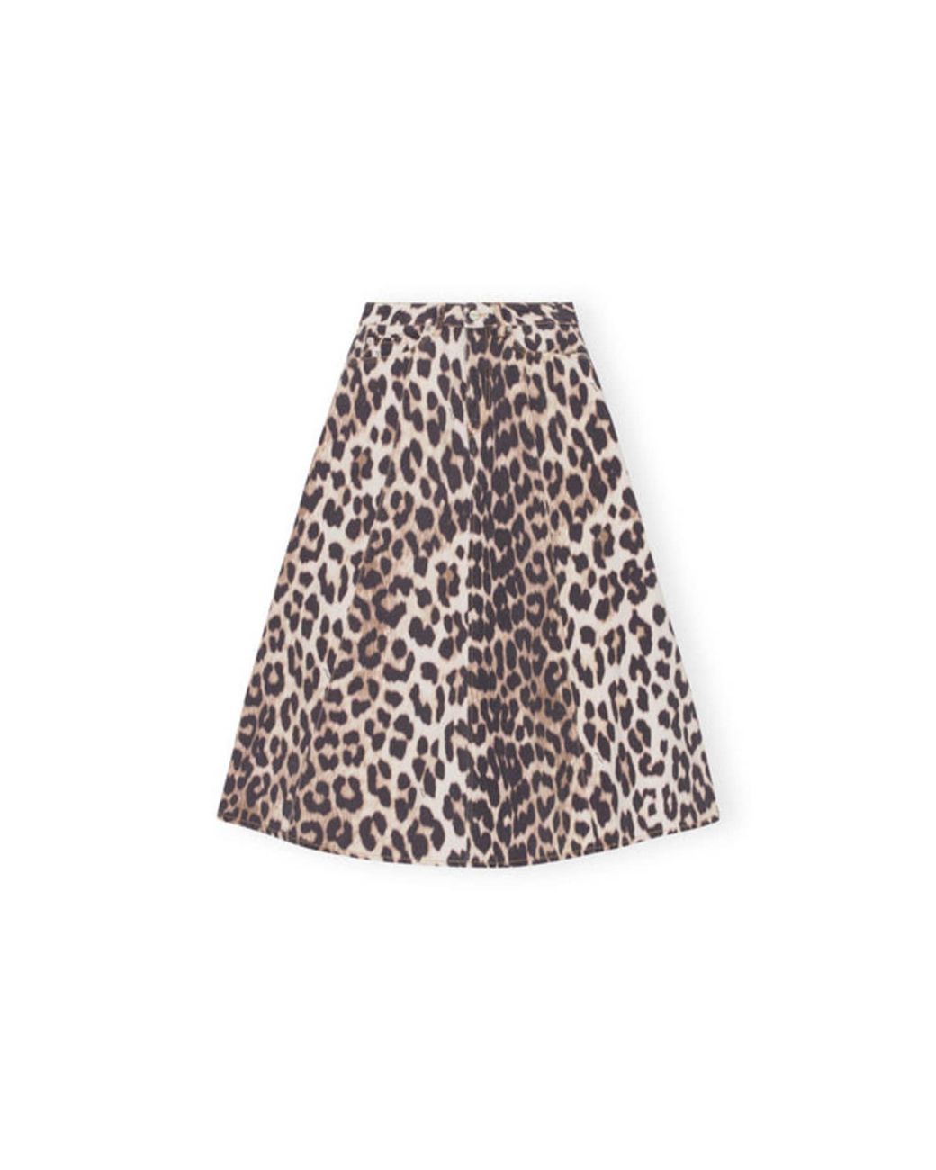 Ganni Print Denim High Waist A-line Skirt in Brown | Lyst