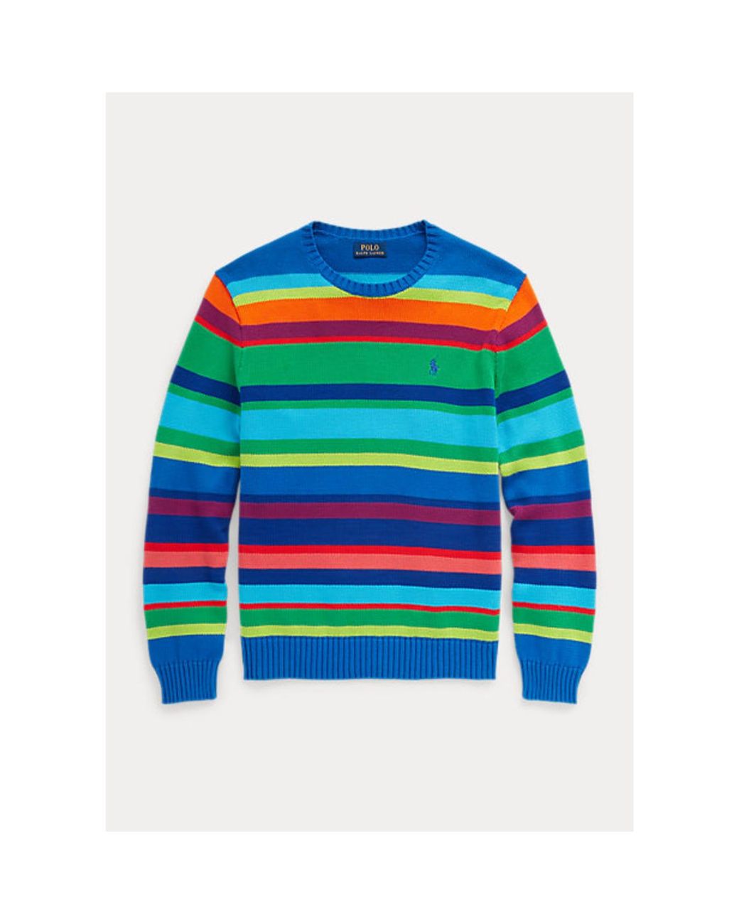 Polo Ralph Lauren Striped Cotton Crewneck Sweater in Blue for Men | Lyst
