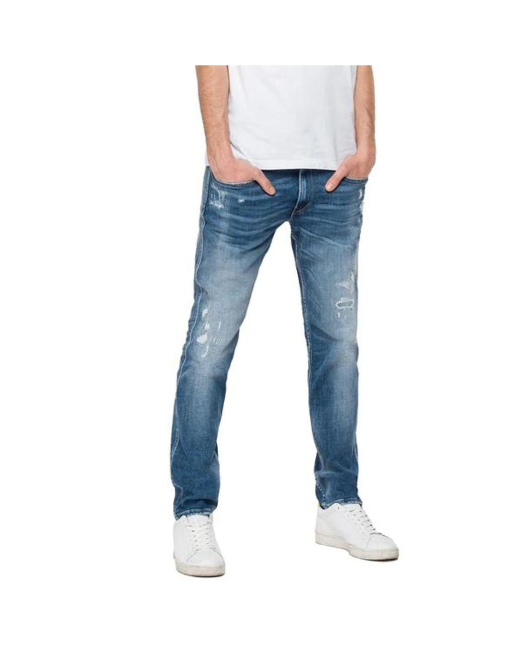 ANBASS Slim Fit Jeans vieillie Eco 10 ans Mid Blue RIP Repair Replay pour  homme | Lyst