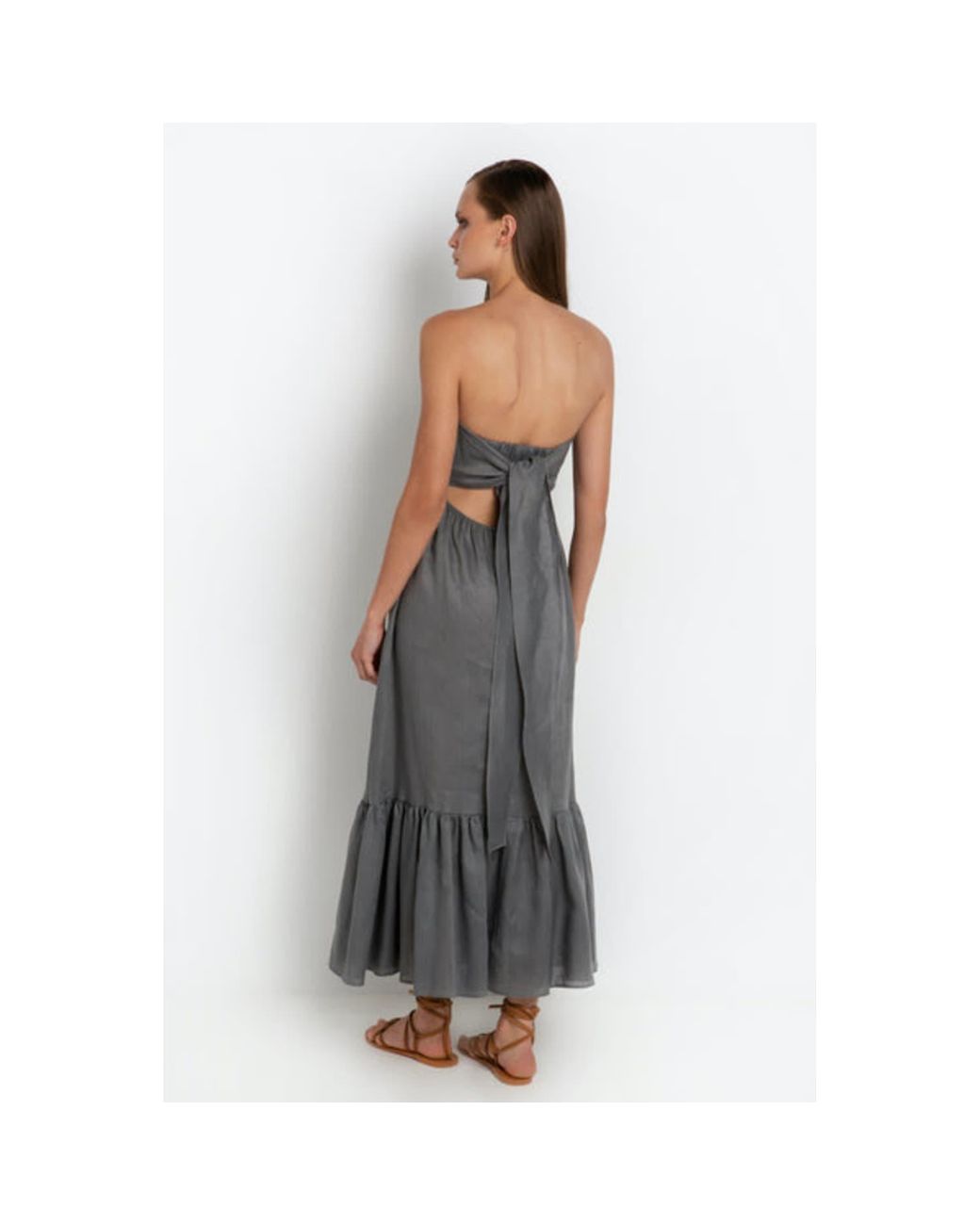 Greek Archaic Kori Strapless Grey Linen Dress in Gray | Lyst