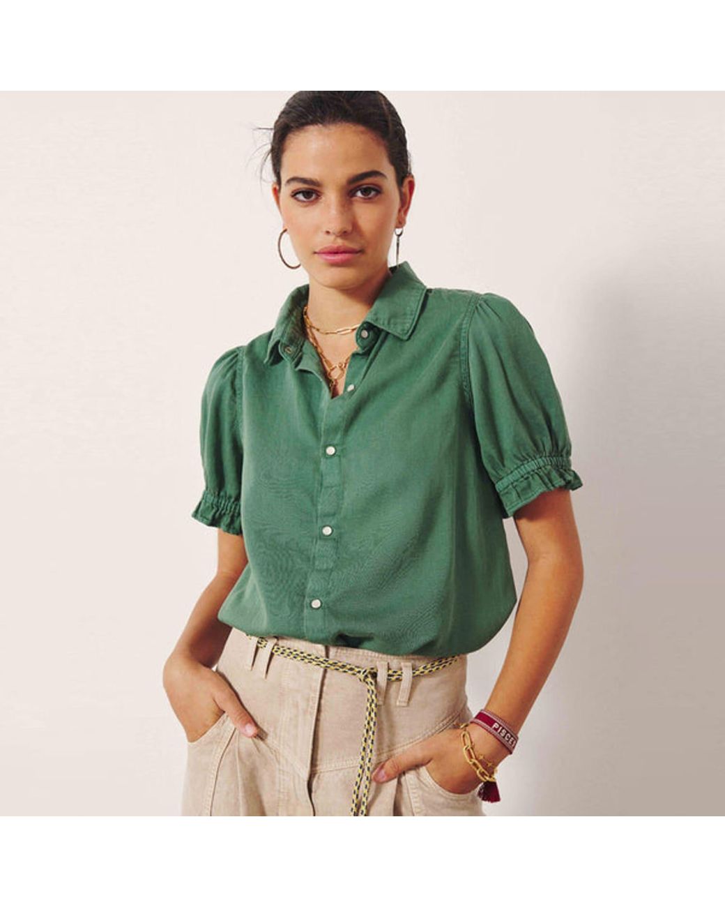 Ba&sh Cdanee Vert Green Denim Shirt Lyst