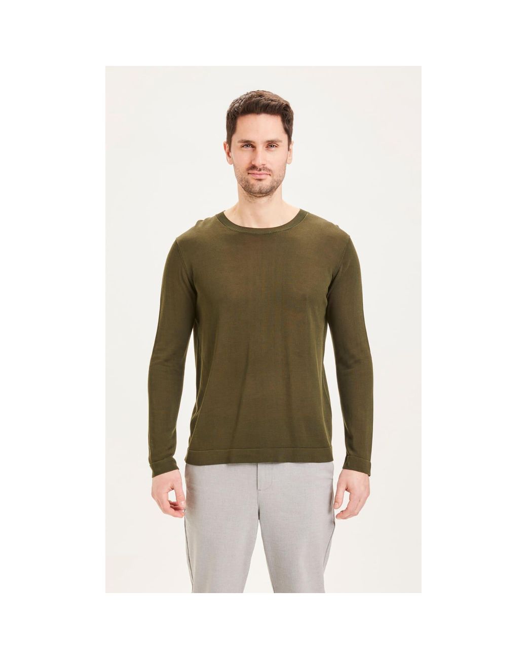 Knowledge Cotton Apparel Rest Night 80619 Rest O-neck Basic Knit Sweater in  Green for Men | Lyst