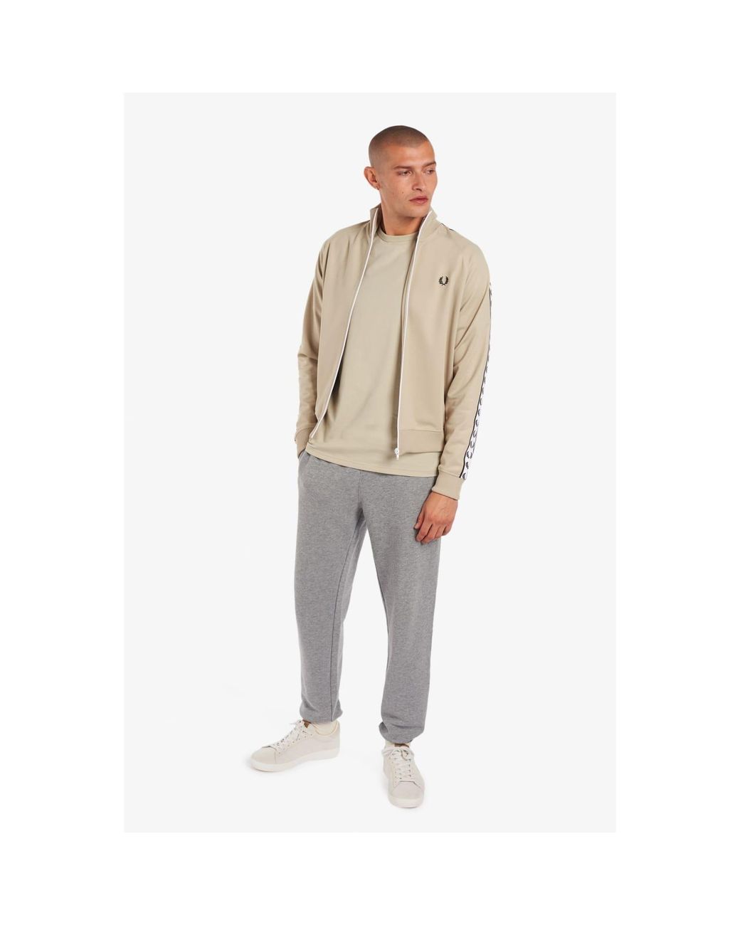 Fred Perry Authentic Taped Track Jacket Light Oyster in Natural for Men |  Lyst