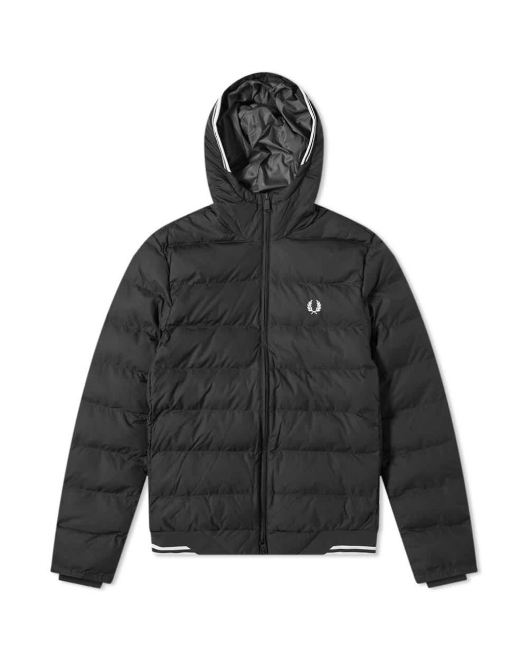 Fred Perry Synthetic Authentic Padded Hooded Jacket Black for Men - Lyst
