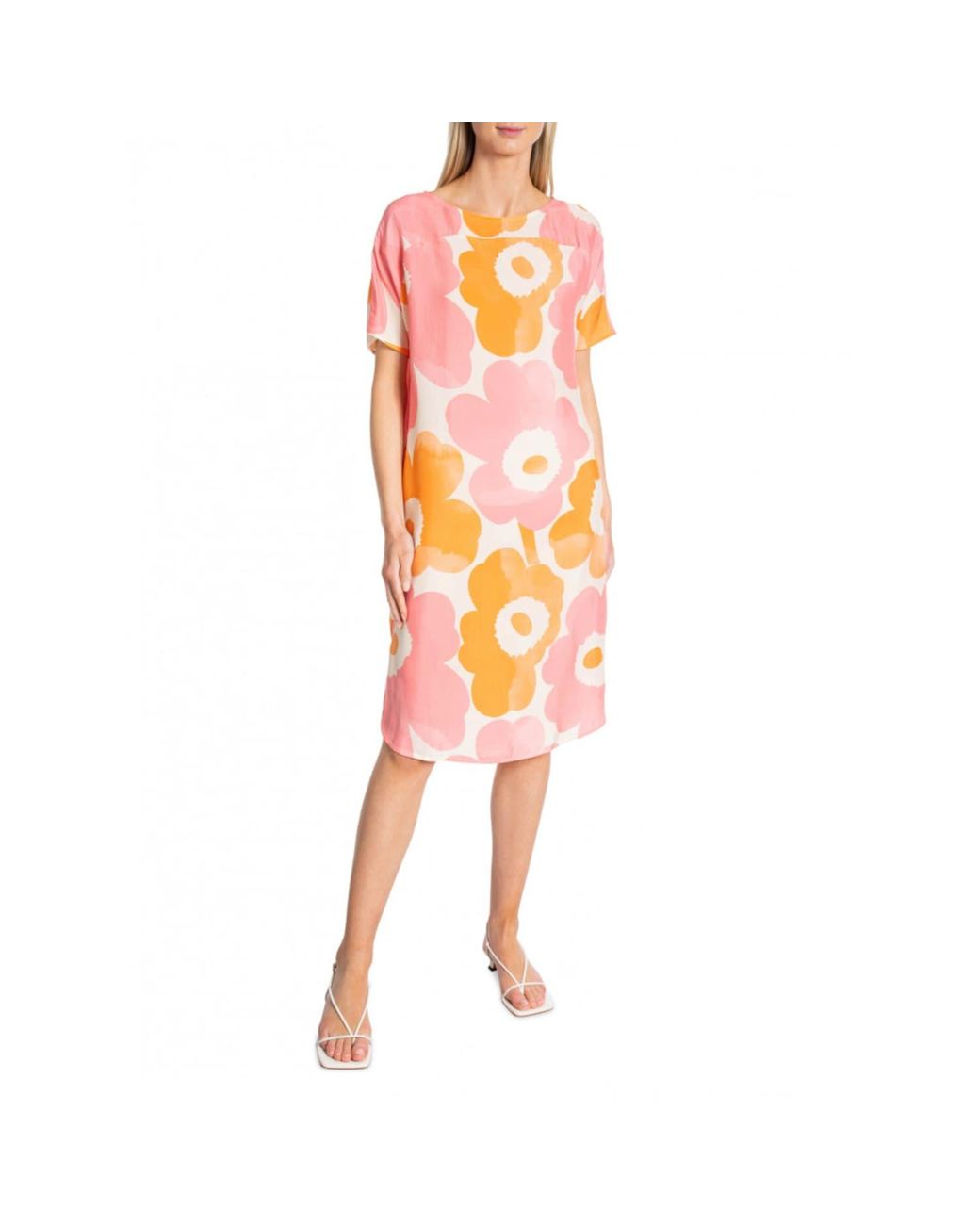 Marimekko Peach And Pink Unikko Dress in Orange | Lyst