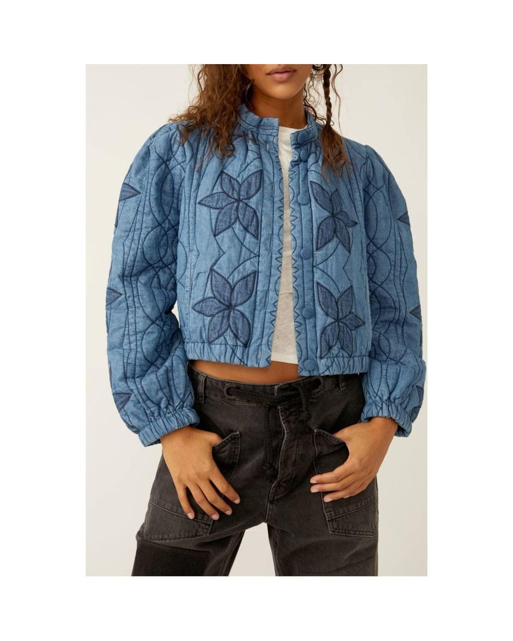 Free people quilted denim cheap jacket