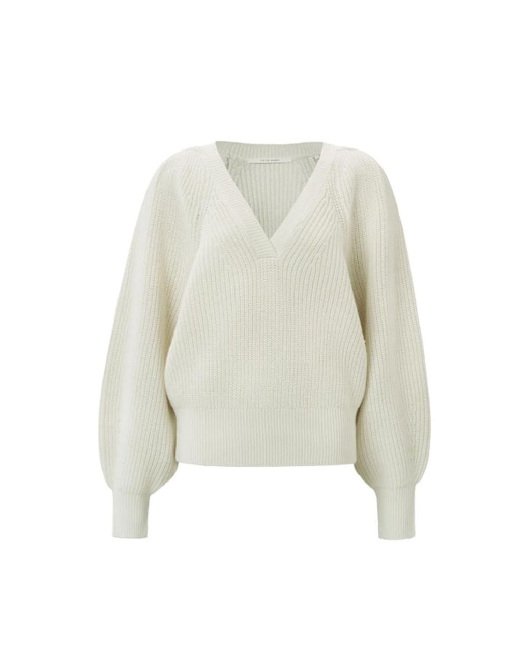 Yaya Ribbed V-neck Sweater in White | Lyst