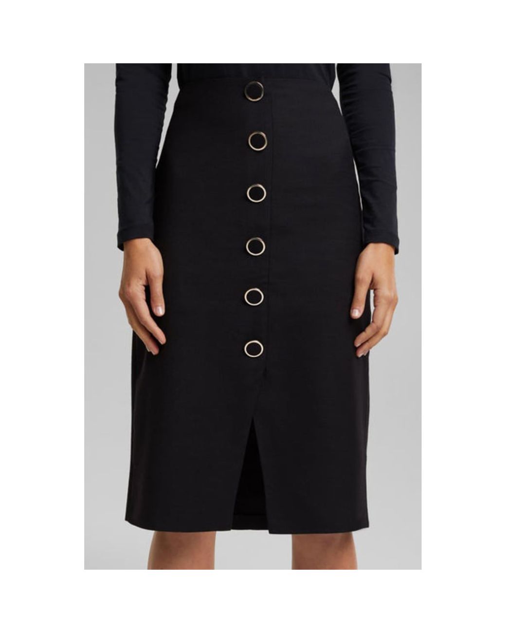 Esprit Pencil Skirt With Buttons in Black | Lyst