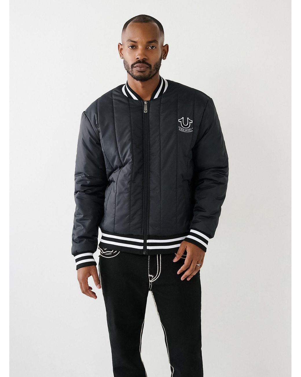True Religion Hs Logo Quilted Bomber Jacket in Natural for Men Lyst