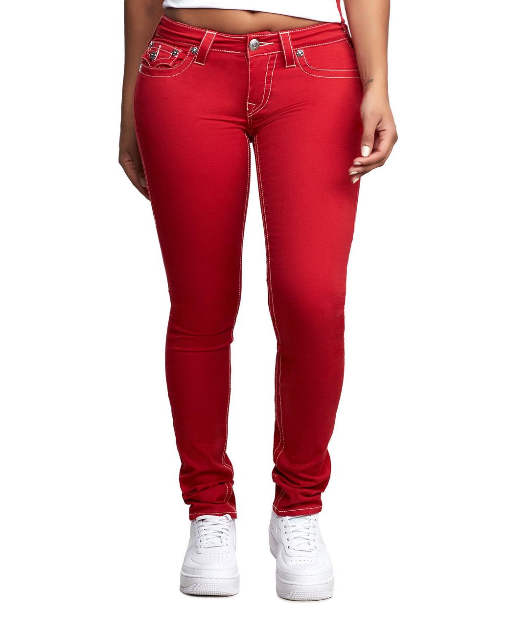 True Religion Stella Low Rise Skinny Jean in Red | Lyst