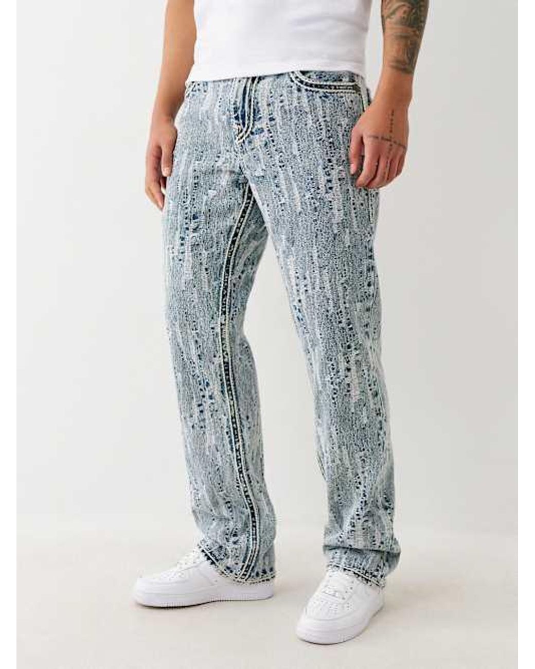TRUE RELIGION Ricky Ultra Distressed Rope Stitch Straight Jean in