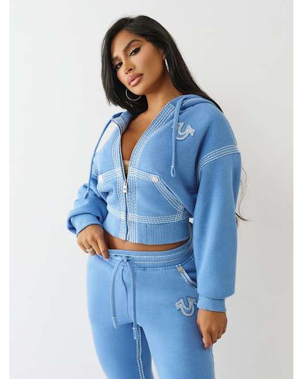 TRUE RELIGION Super Qt Relaxed Zip Hoodie in Blue | Lyst