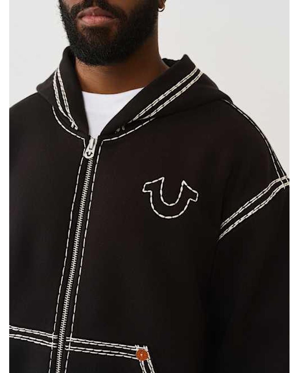 TRUE RELIGION Super Qt Boxy Zip Hoodie in Black for Men | Lyst