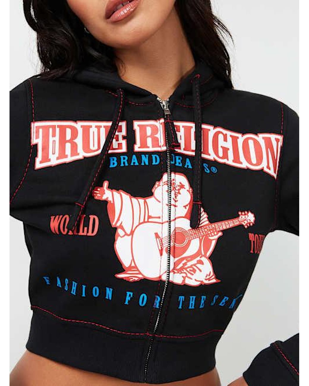 True Religion Cropped Anniversary Big T Zip Hoodie in Red | Lyst