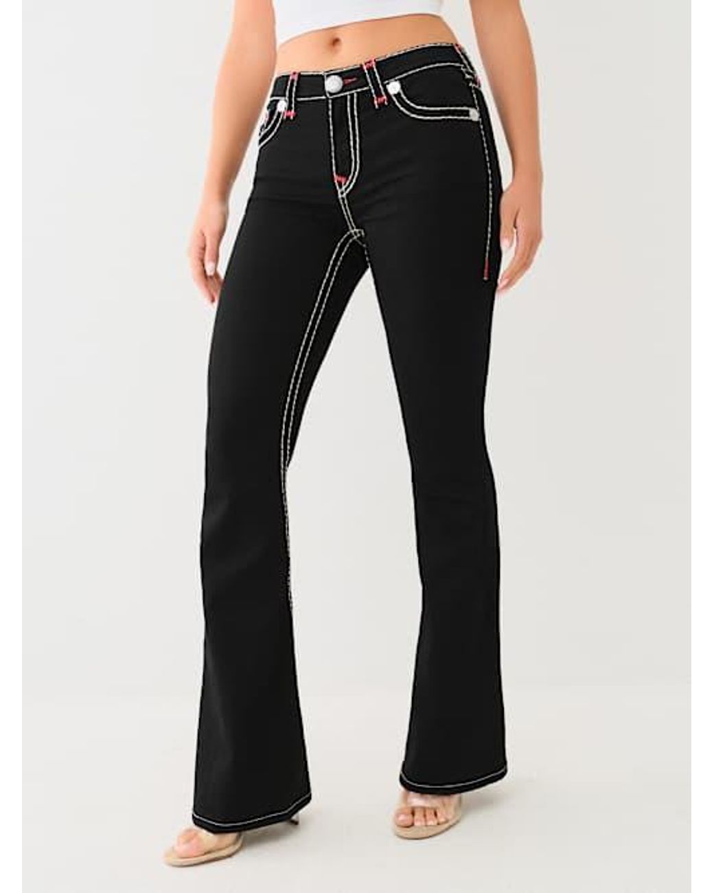 True Religion Joey Mid Rise Super T Flare Jean in Black | Lyst