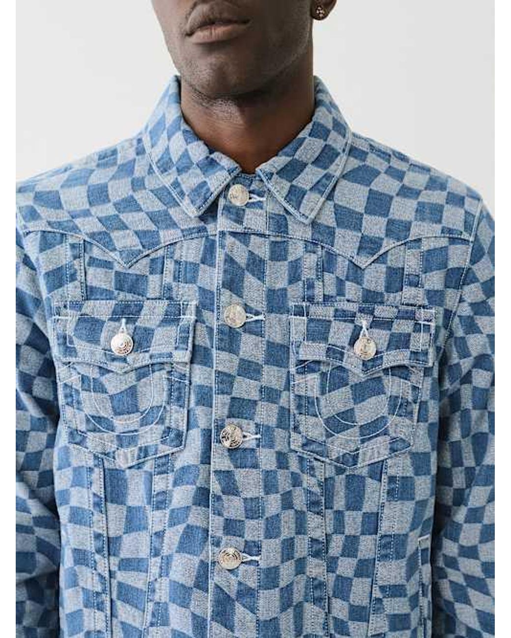 【TRUE RELIGION】JIMMYウェイビーチェック ジャケット&ジーンズ True Religion Jimmy Wavy Checkered Jacket in Blue for Men | Lyst