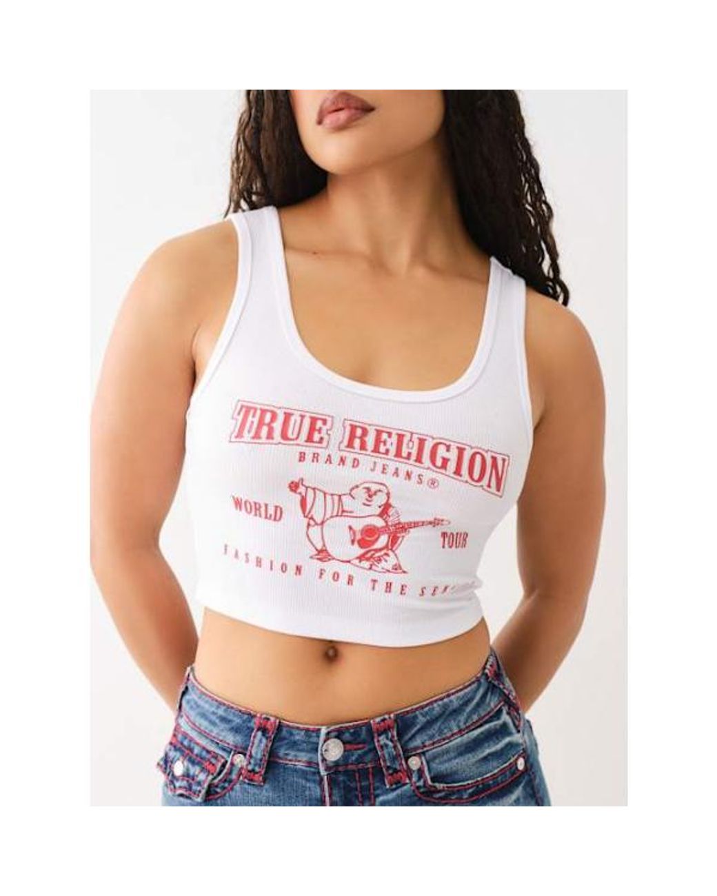TRUE RELIGION Logo Crop Tank Top in White | Lyst
