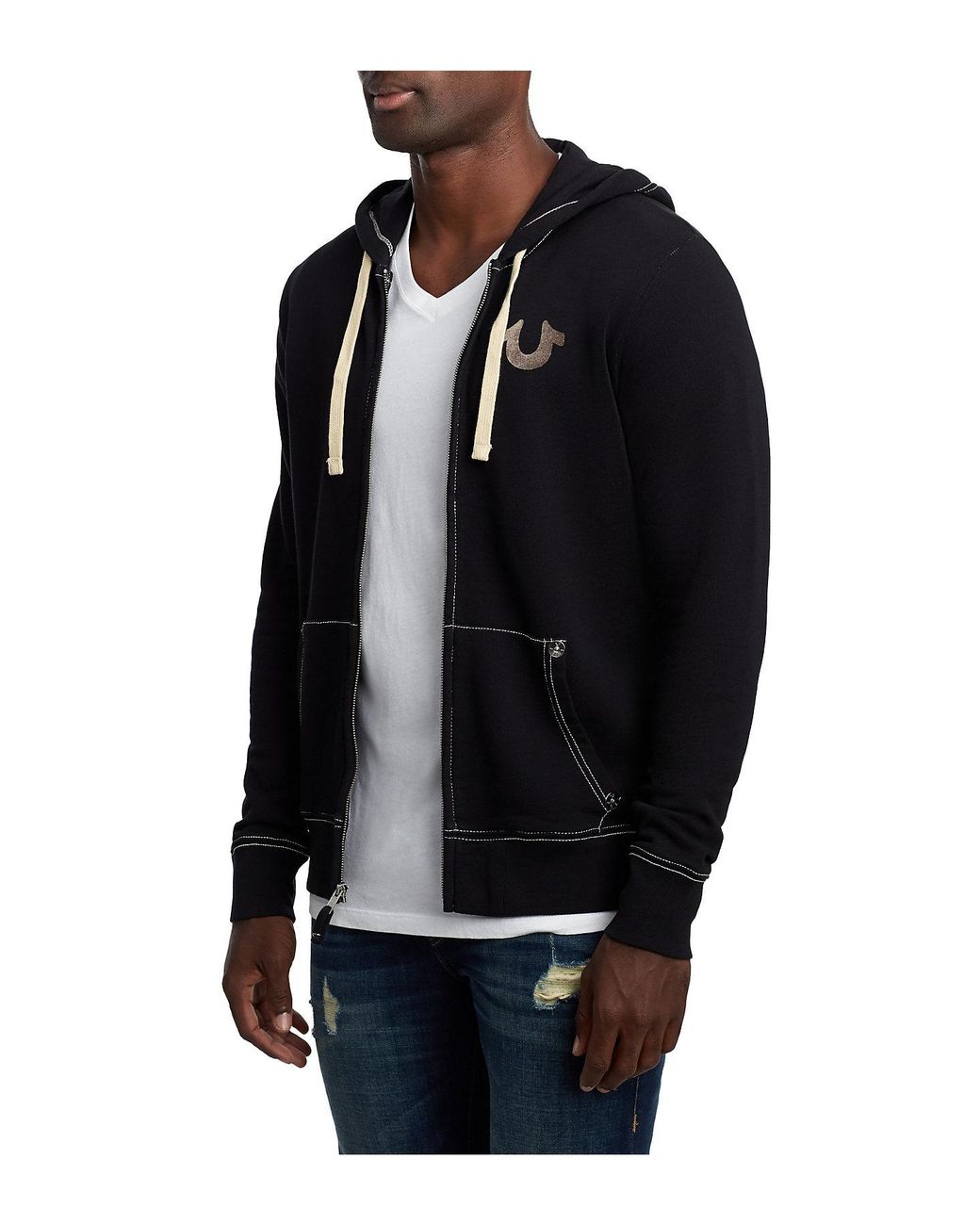 True Religion Flocked Buddha Zip Up Hoodie in Black for Men Lyst