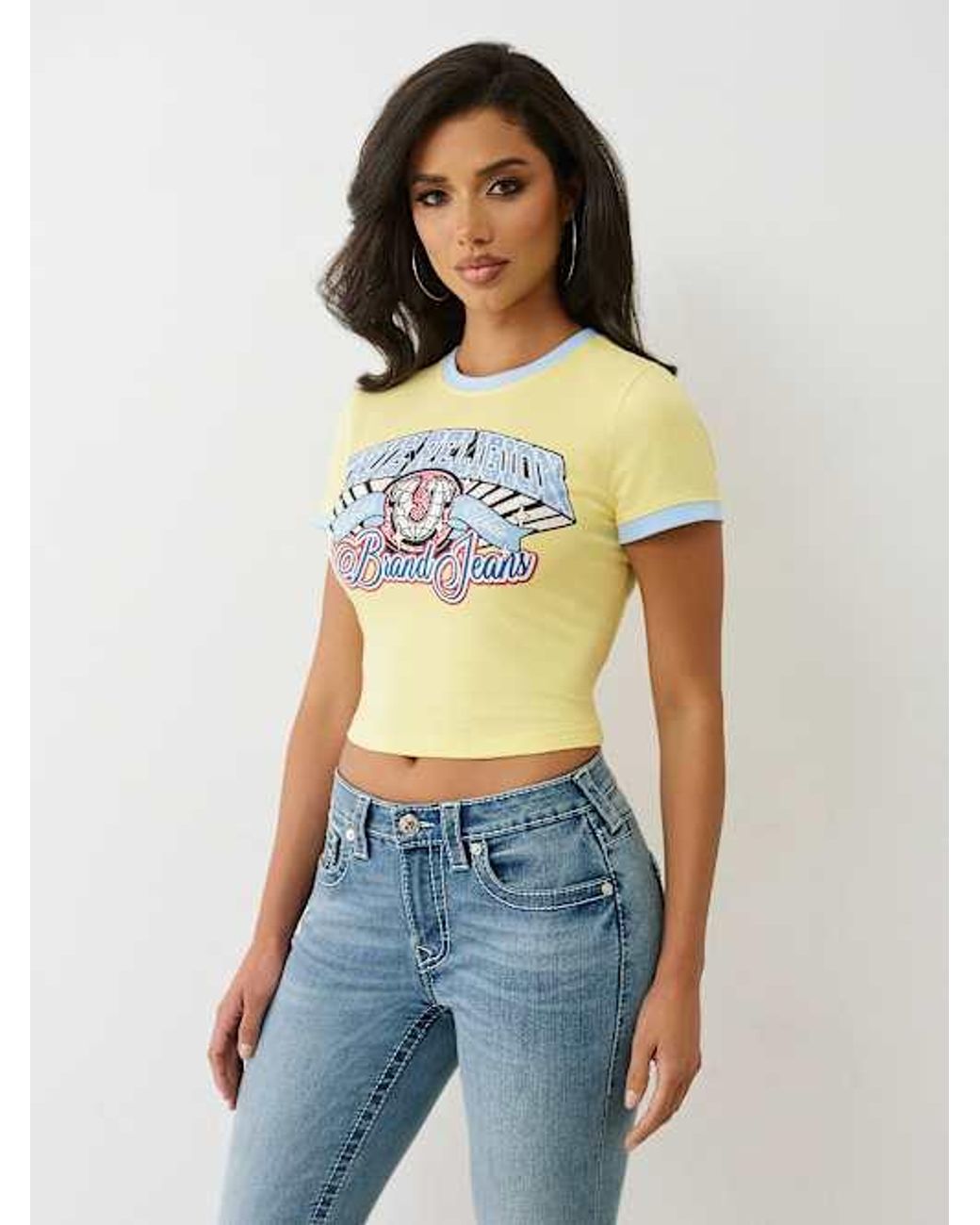 TRUE RELIGION Crystal Logo Ringer Baby T-shirt in Yellow | Lyst