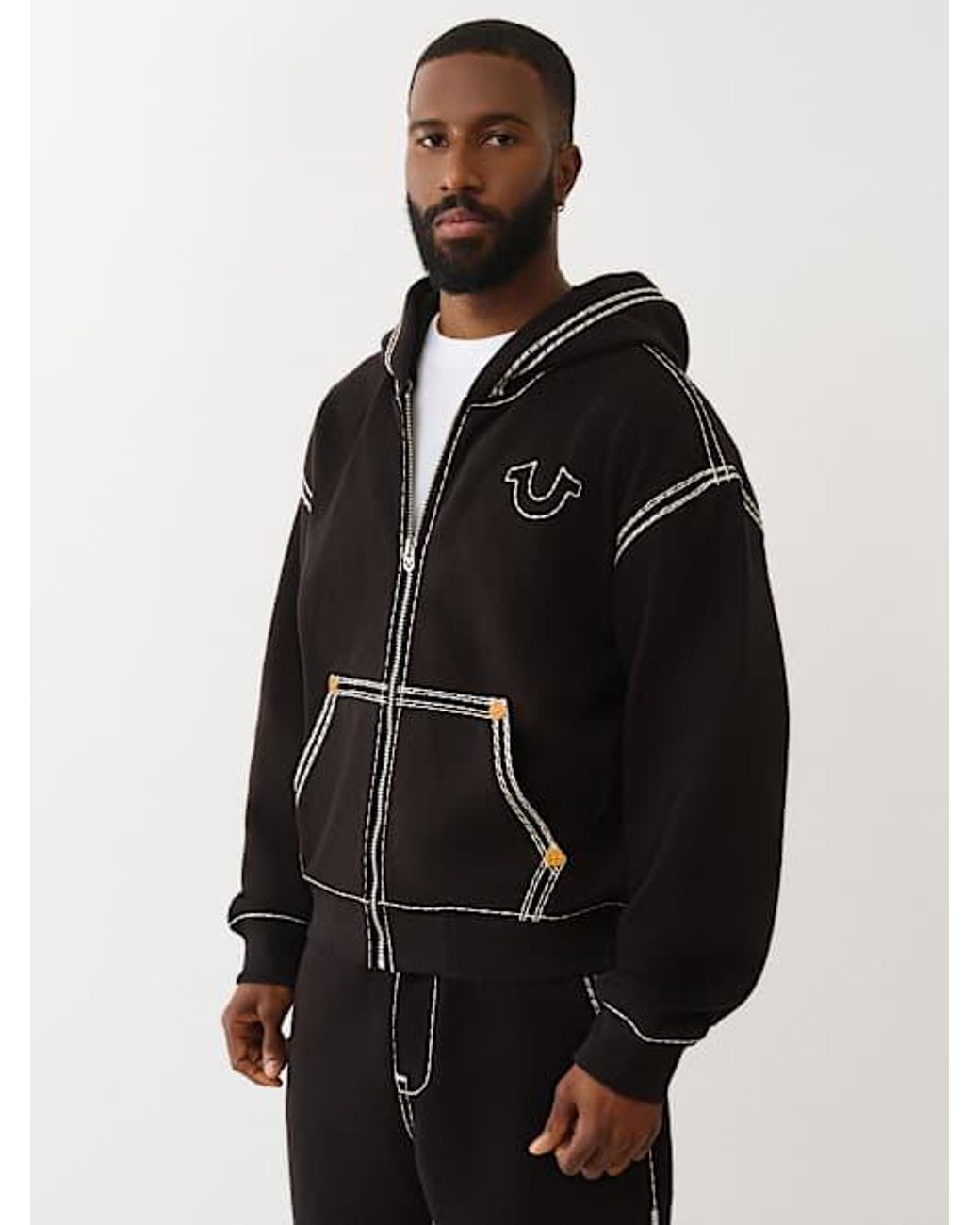 TRUE RELIGION Super Qt Boxy Zip Hoodie in Black for Men | Lyst