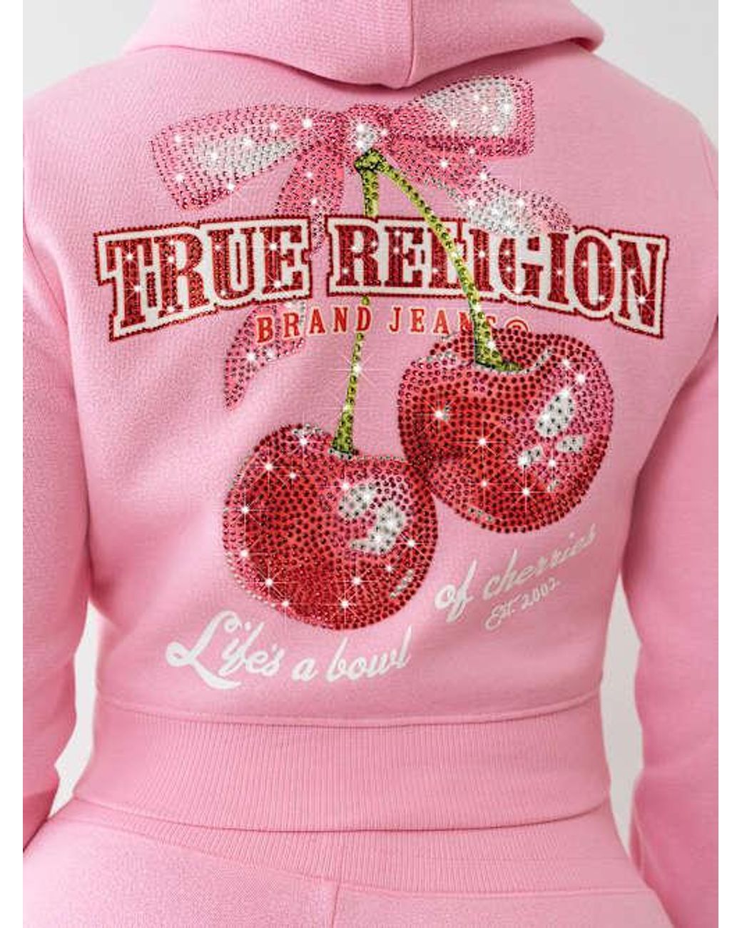 TRUE RELIGION Cherry Shrunken Zip Hoodie in Pink | Lyst