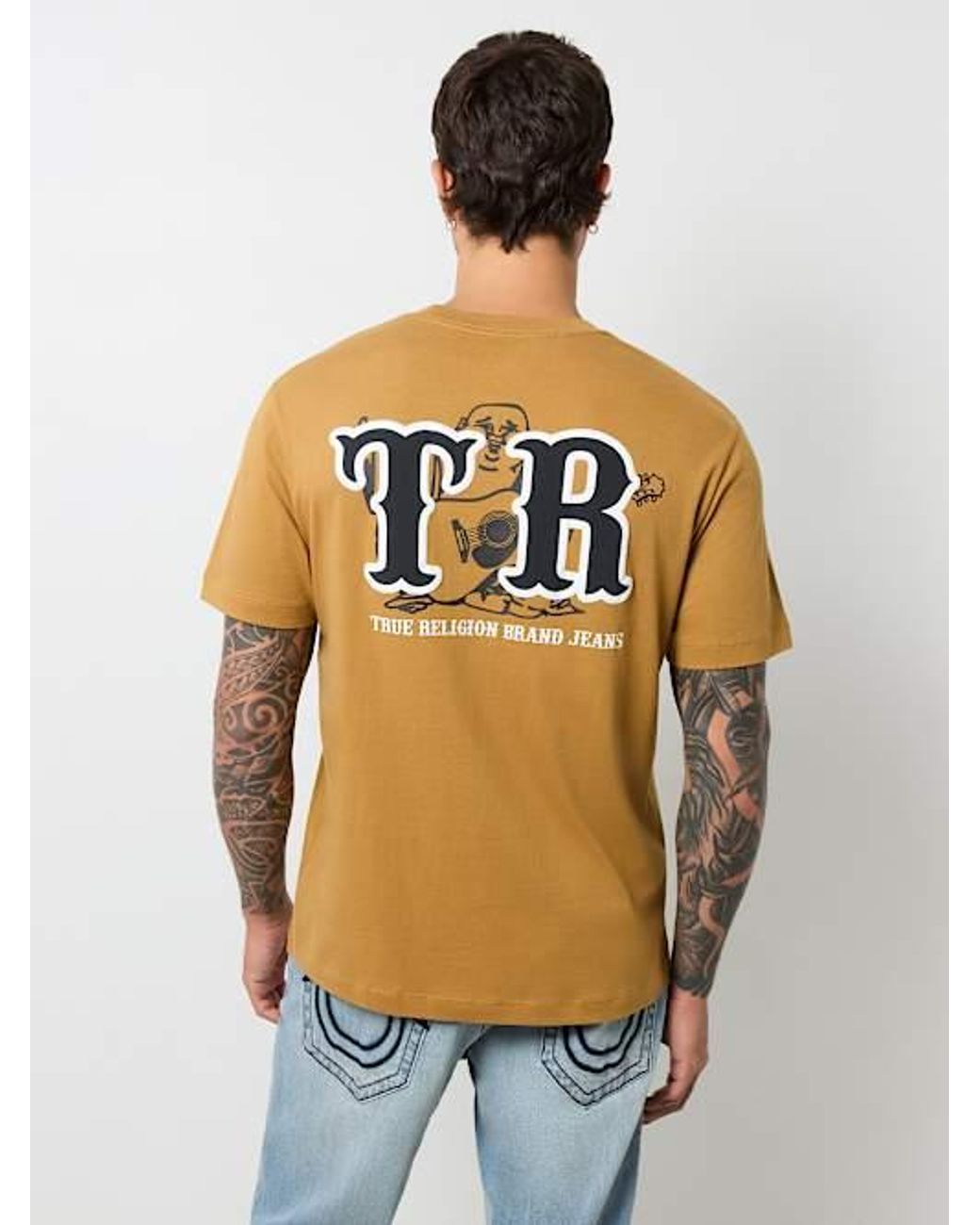 【TRUE RELIGION】ブッダ ロゴ PUFF PRINT Tシャツ True Religion Buddha Puff Print Graphic T-Shirt Grey/Red