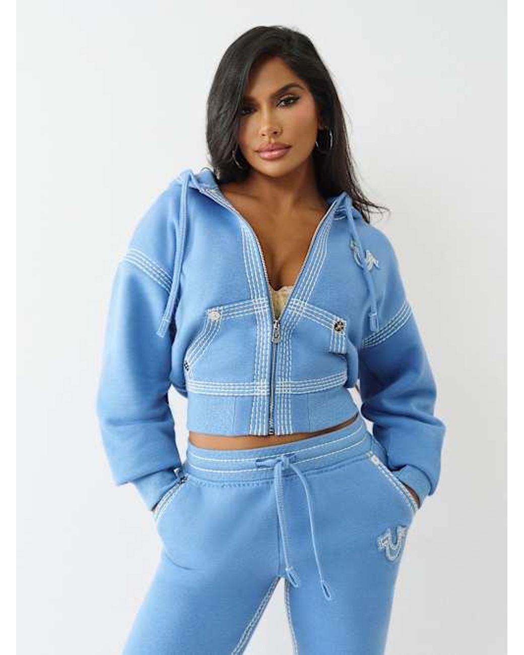 TRUE RELIGION Super Qt Relaxed Zip Hoodie in Blue | Lyst