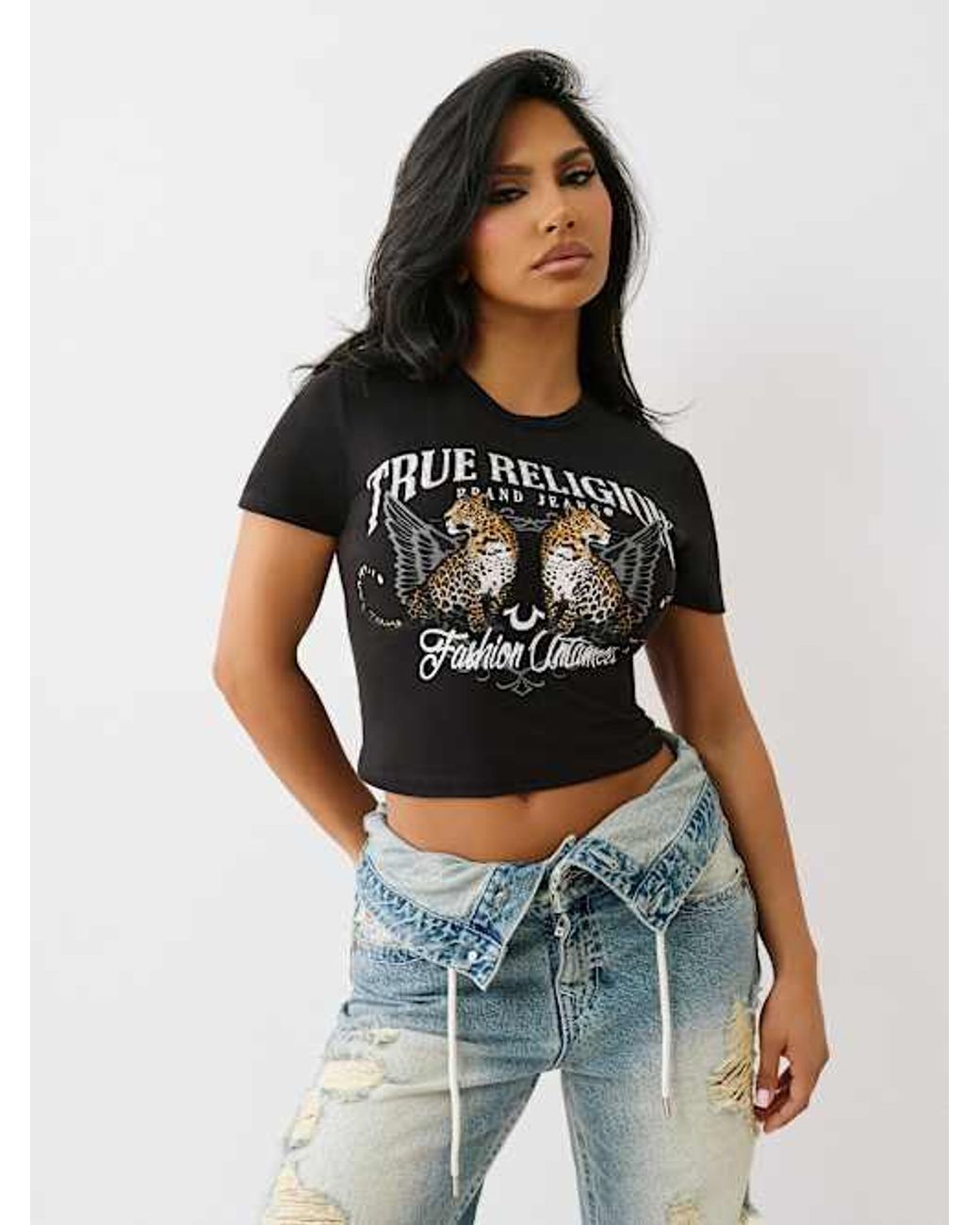 True Religion Winged Leopard Baby T-shirt in Black | Lyst