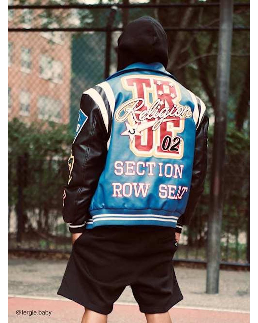 True Religion Faux Leather Patch Embroidery Varsity Jacket