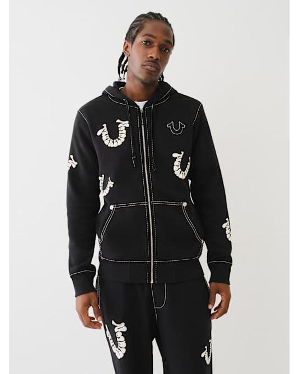 TRUE RELIGION BIG T WARPED PUFF ジップ フーディ 3色 True Religion Big T Warped Puff Print Logo Zip Hoodie in