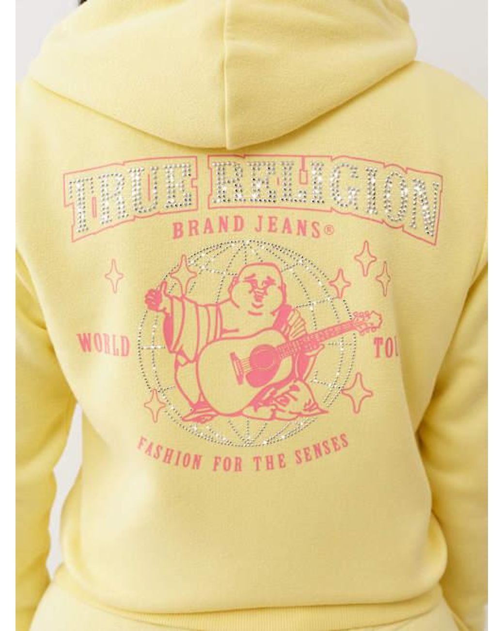 TRUE RELIGION Crystal Global Logo Zip Hoodie in Yellow | Lyst