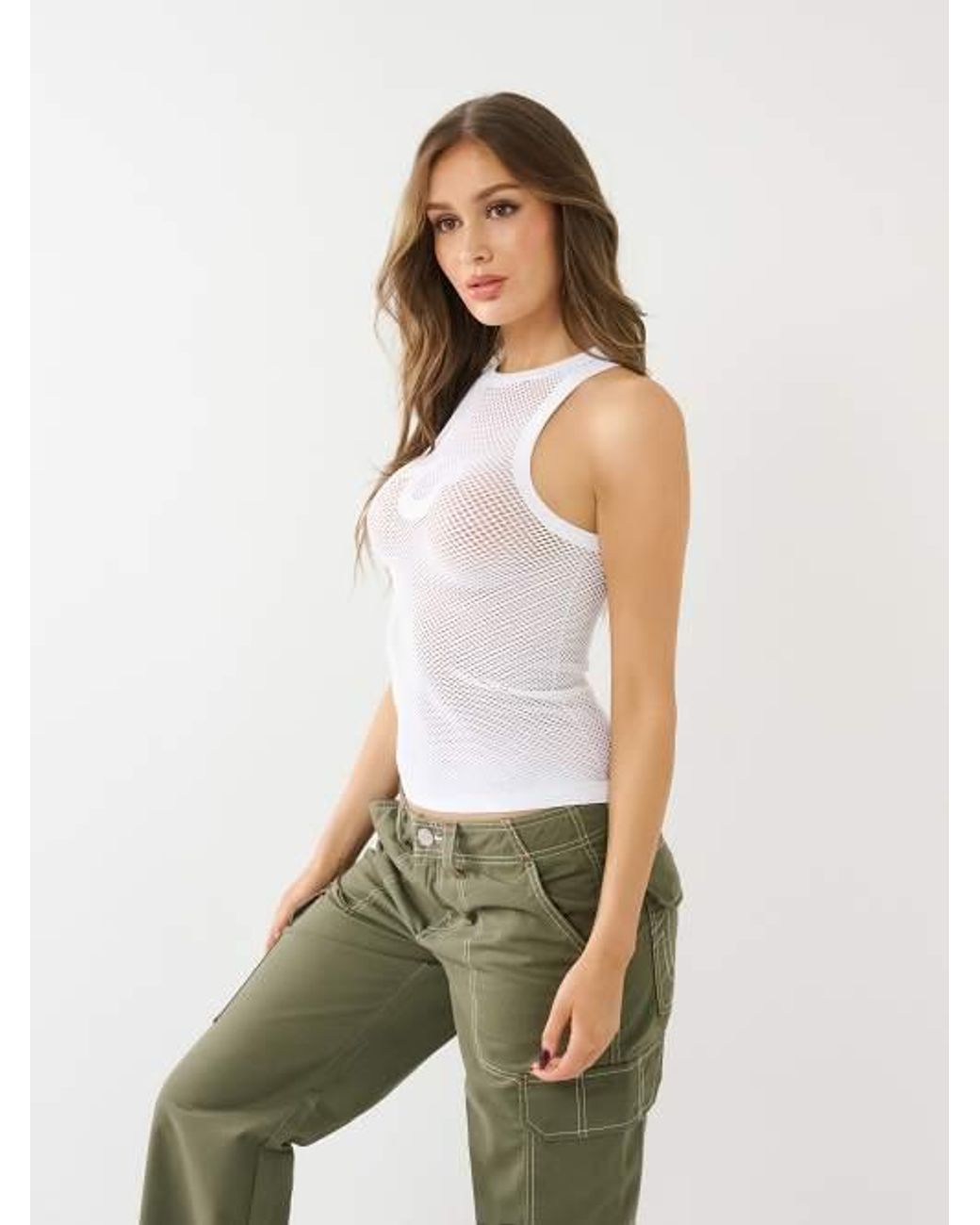 True Religion Seamless Hs Logo Mesh Tank Top in White | Lyst