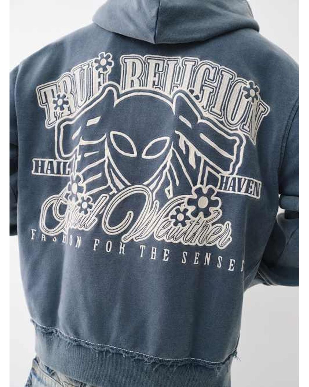 TRUE RELIGION Bw X Tr Distressed Big T Zip Hoodie in Blue for Men