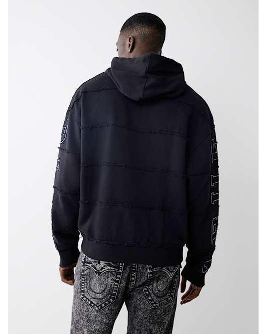 ウェア fcrb LOGO APPLIQUE PULLOVER HOODED TRUE RELIGION Stacked Frayed Logo Applique Hoodie in Blue for Men