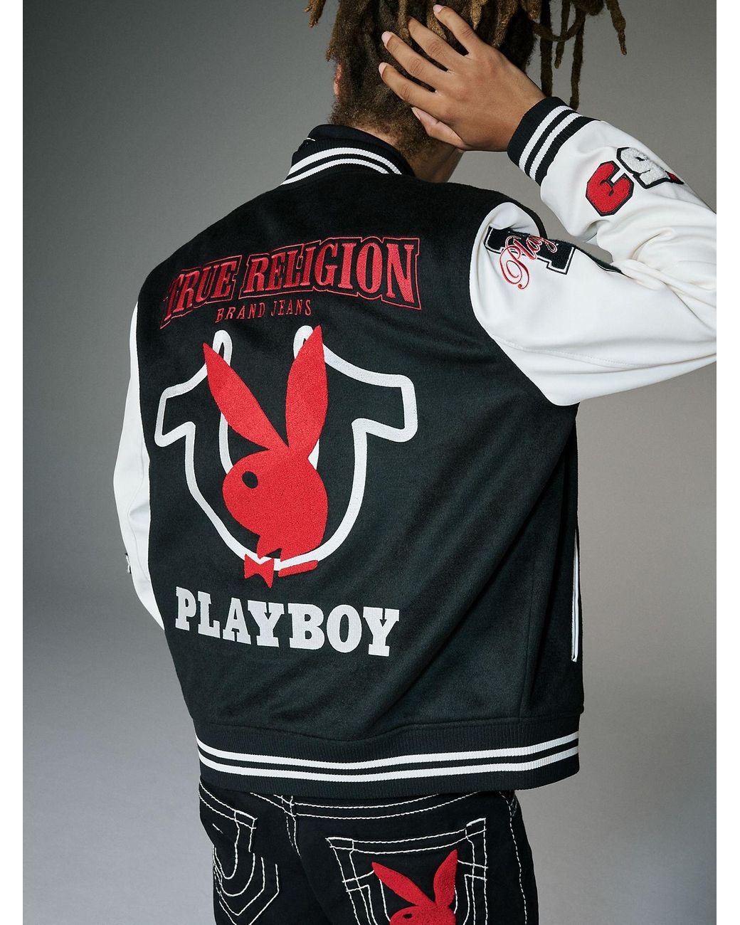 True Religion Playboy X Good Bunny Varsity Jacket in Gray for Men Lyst