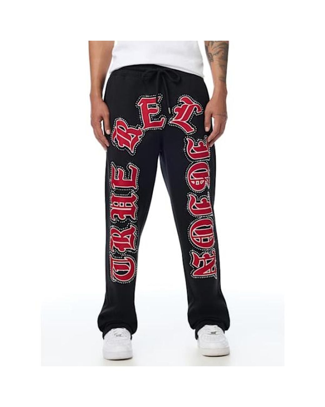 True Religion Black Script Patch Straight Sweatpant for men
