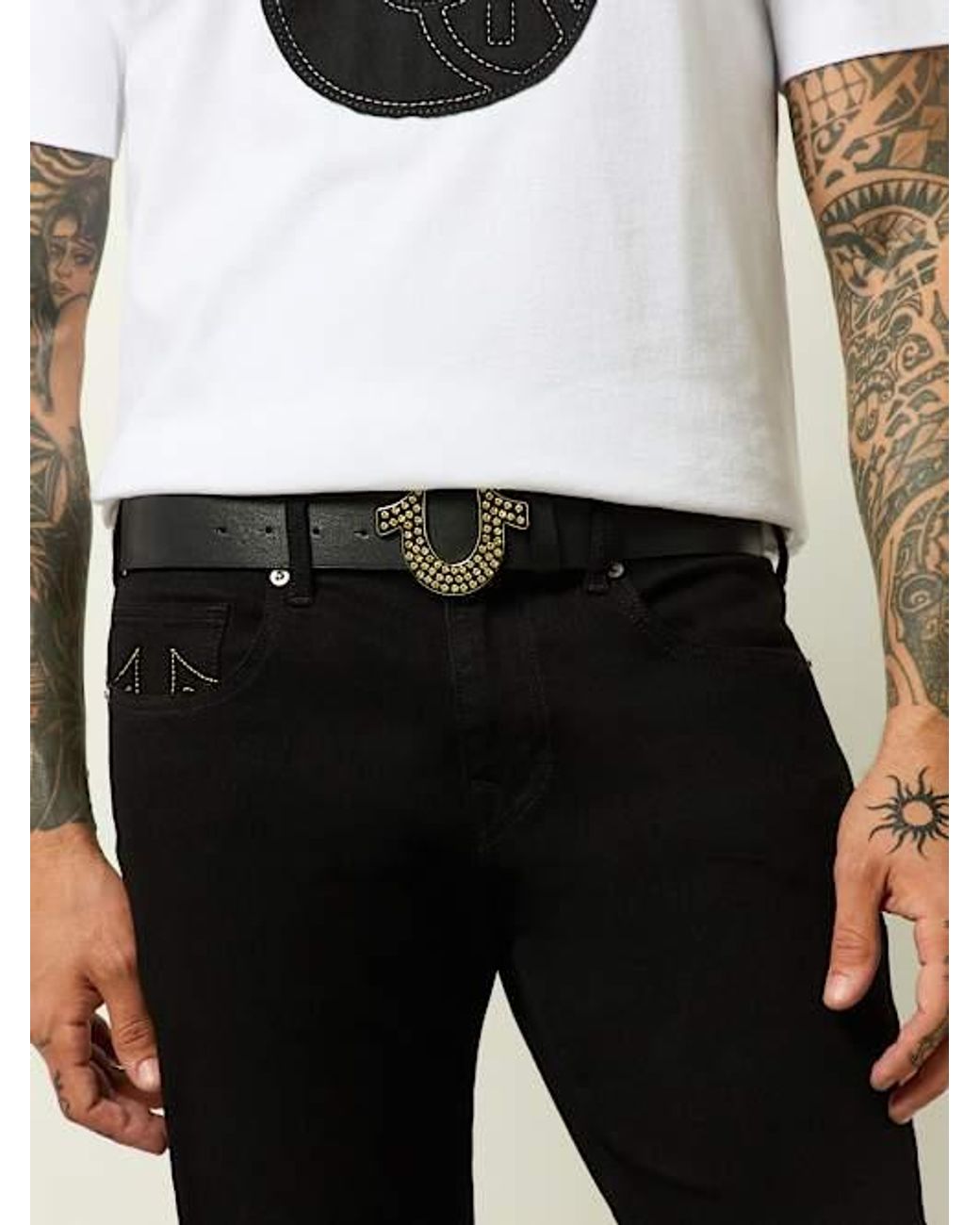 関税込み♪【TRUE RELIGION】HORSESHOE クリスタルベルト True Religion Crystal Horseshoe Buckle Belt for Men | Lyst